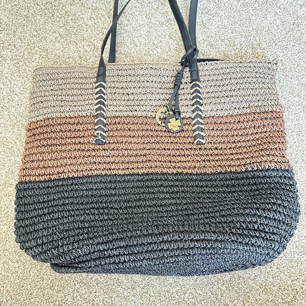 Lucky Brand Woven Tote in Black, Brown & Cream